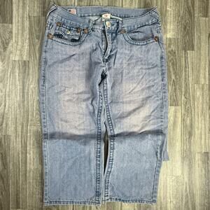 True Religion Men’s 36 Distressed USA Bootcut Jeans Skull Flap Pocket Denim